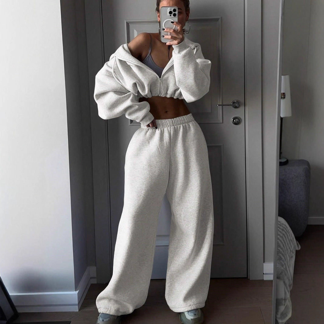 Damen Cropped Hoodie und lässige Sweatpants mit elastischem Bund