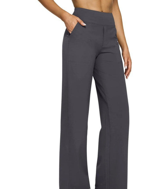 Damen nan fließende High-Waist-Hose mit extra weitem Bein, elastischem Komfortbund und Eingrifftaschen