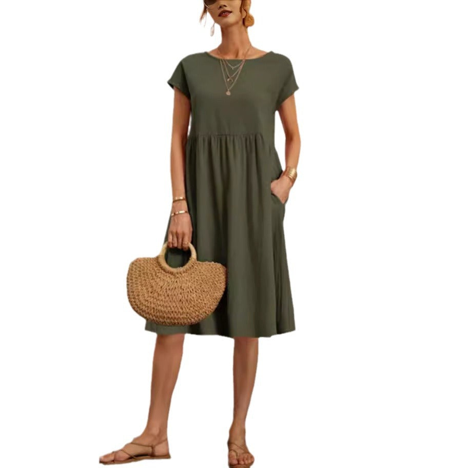 Damen Freizeitleinenkleid mit leichtem Schnitt und Taschen