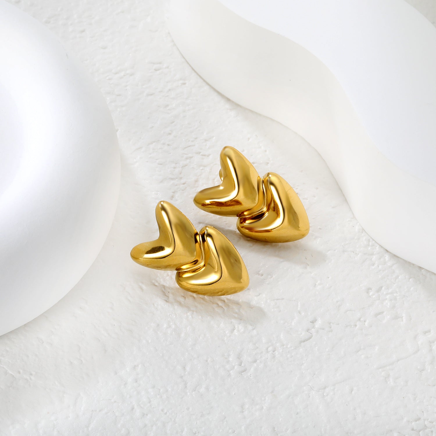 Damen Hängende Ohrringe mit doppeltem Herzdesign aus hochwertigem Edelstahl Shop Nory