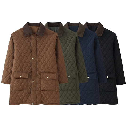 Damen Steppmantel mit Cordkragen, karierter Steppung und aufgesetzten Pattentaschen Shop Nory