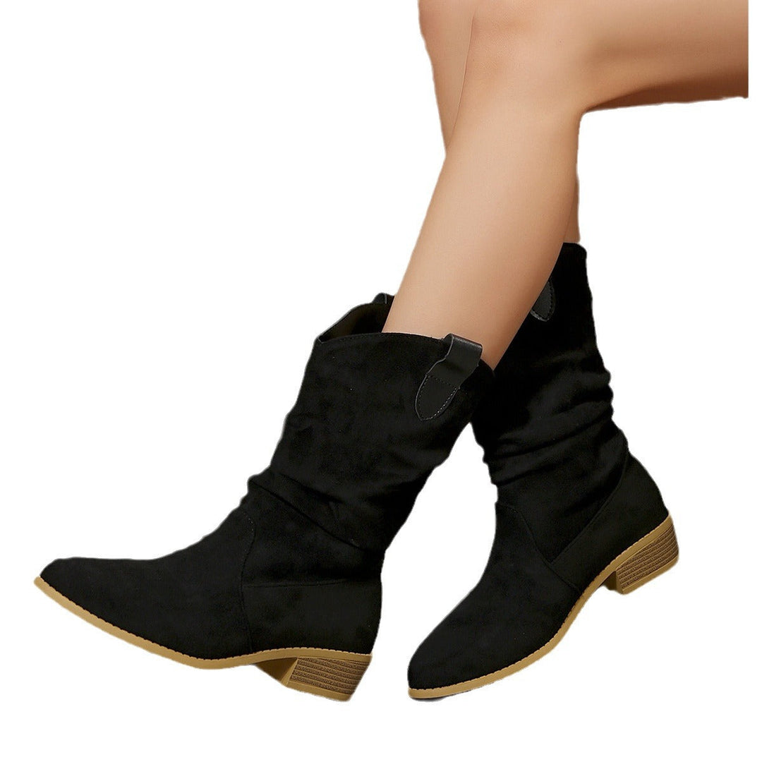 Damen Stiefel im lässigen Wildleder-Look mit elastischem Schaft und bequemem Blockabsatz
