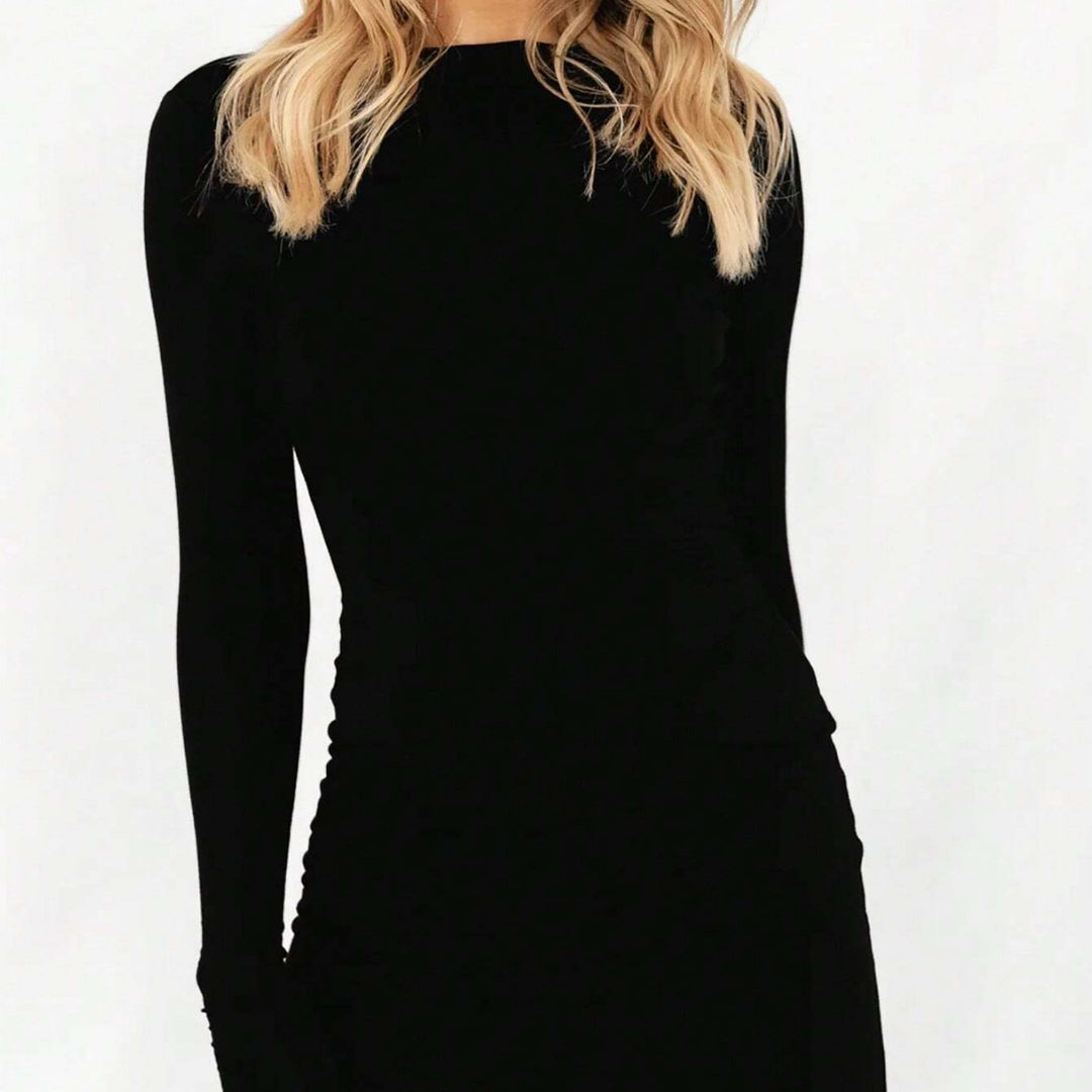 Damen figurbetontes Langarm‑Minikleid aus Stretch‑Jersey mit taillierter Raffung Shop Nory