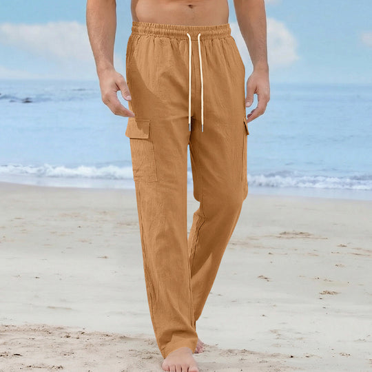 Herren Cargo-Strandhose aus Leinenmix mit elastischem Bund und Kordelzug Shop Nory