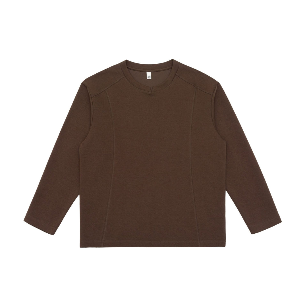 Damen Feines Baumwoll-Langarmshirt mit geradem Saum und Ziernaht-Detail Shop Nory