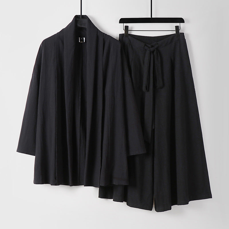 Damen Zweiteiliges Lounge-Set im Kimono-Stil mit offenem Schalkragen und weitem Palazzo-Hosenrock Shop Nory