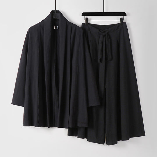 Damen Zweiteiliges Lounge-Set im Kimono-Stil mit offenem Schalkragen und weitem Palazzo-Hosenrock Shop Nory
