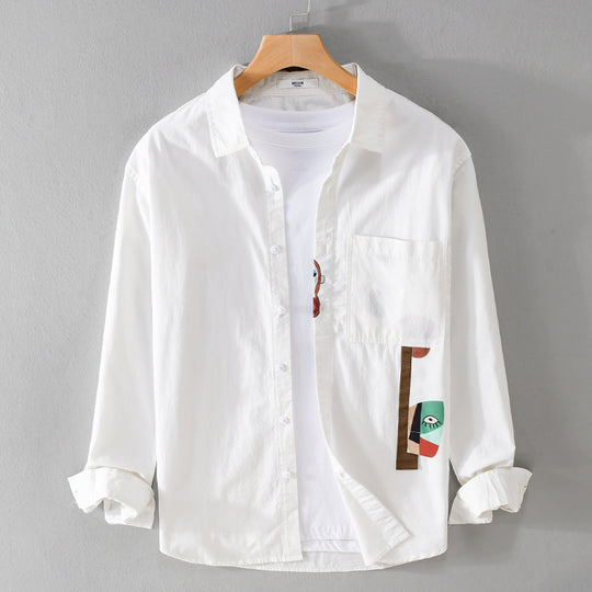 Herren Leichtes Baumwoll-Overshirt mit Brusttasche und abstraktem Grafikpatch Shop Nory