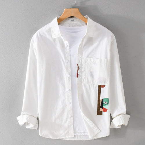 Herren Leichtes Baumwoll-Overshirt mit Brusttasche und abstraktem Grafikpatch Shop Nory