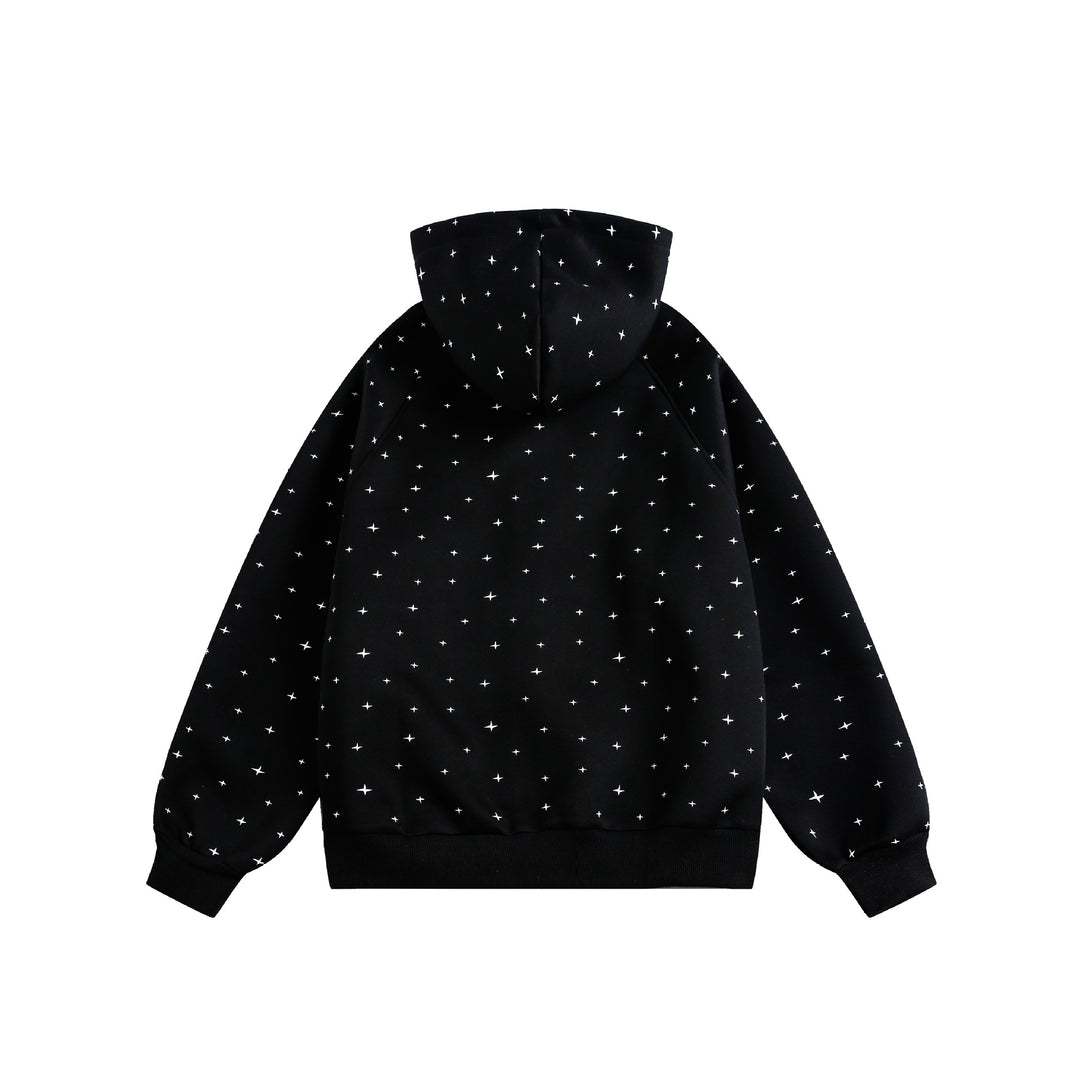 Unisex Oversize-Kapuzenjacke mit Sternchen-Print und durchgehendem Reißverschluss Shop Nory