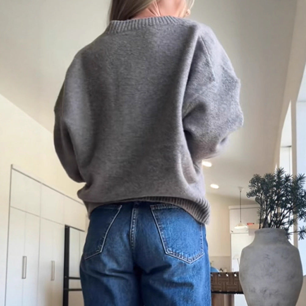 Damen Oversized V-Ausschnitt Strickpullover mit geripptem Saum Shop Nory