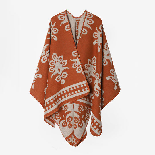 Damen Jacquard‑Überwurf im Cape‑Stil mit floraler Ornamentstruktur Shop Nory