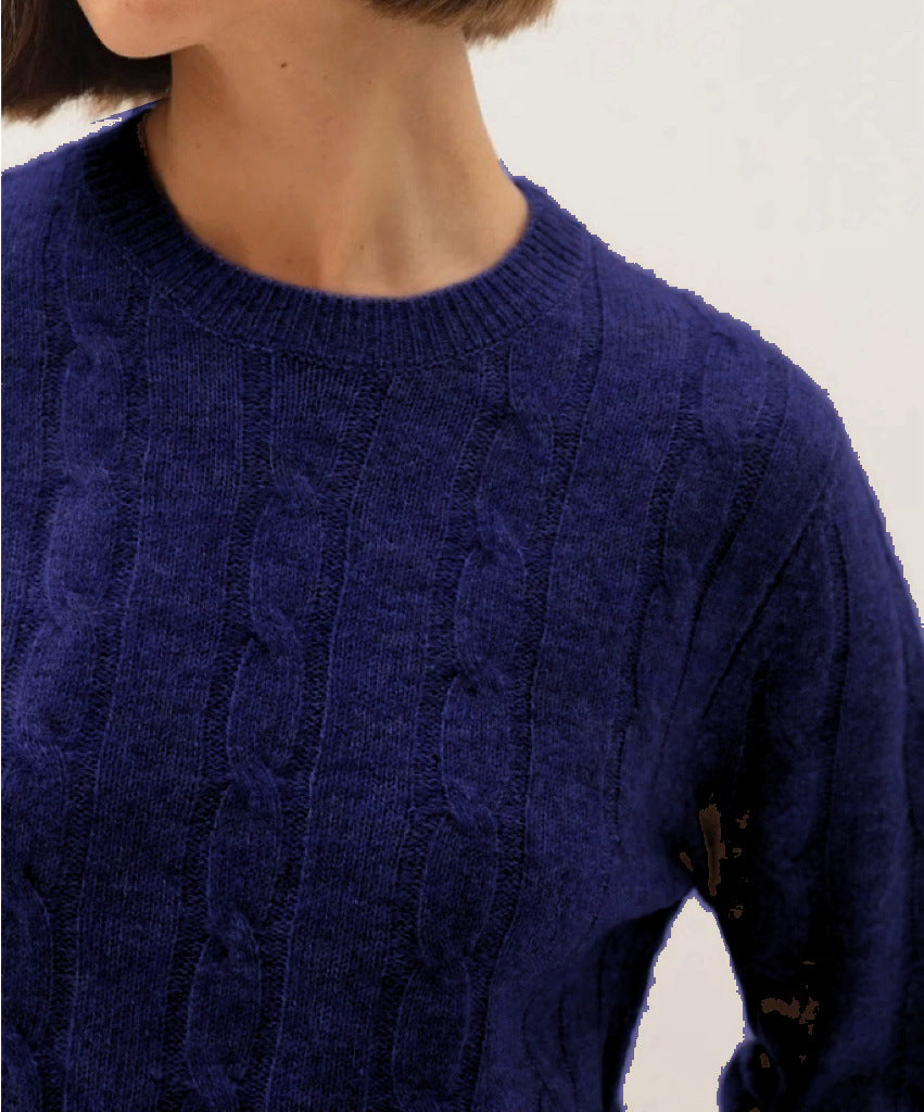 Damen Kabelstruktur‑Pullover im Zopfstrick mit Rundhalsausschnitt und nachhaltig weicher Wollmischung Shop Nory