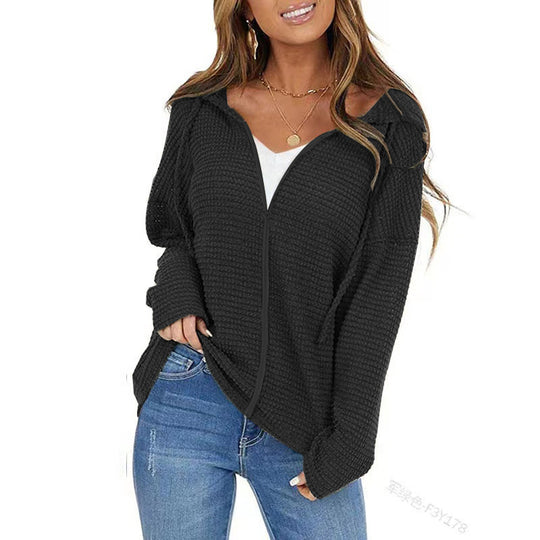Damen Oversize Struktur-Strickjacke mit Kapuze und durchgehendem Reißverschluss Shop Nory