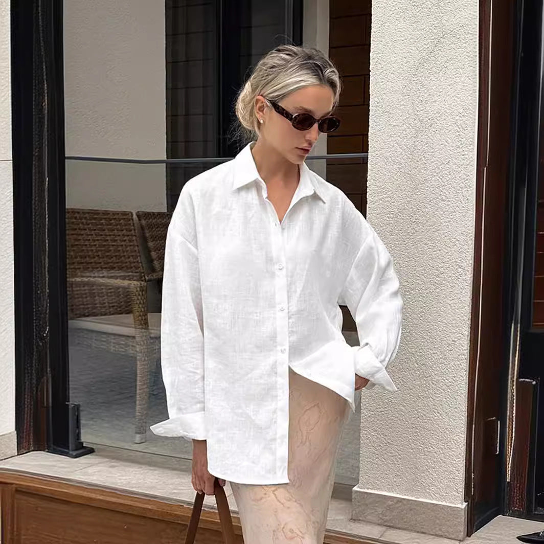 Damen Leinenhemd mit lässigem Schnitt und oversized Ärmeln