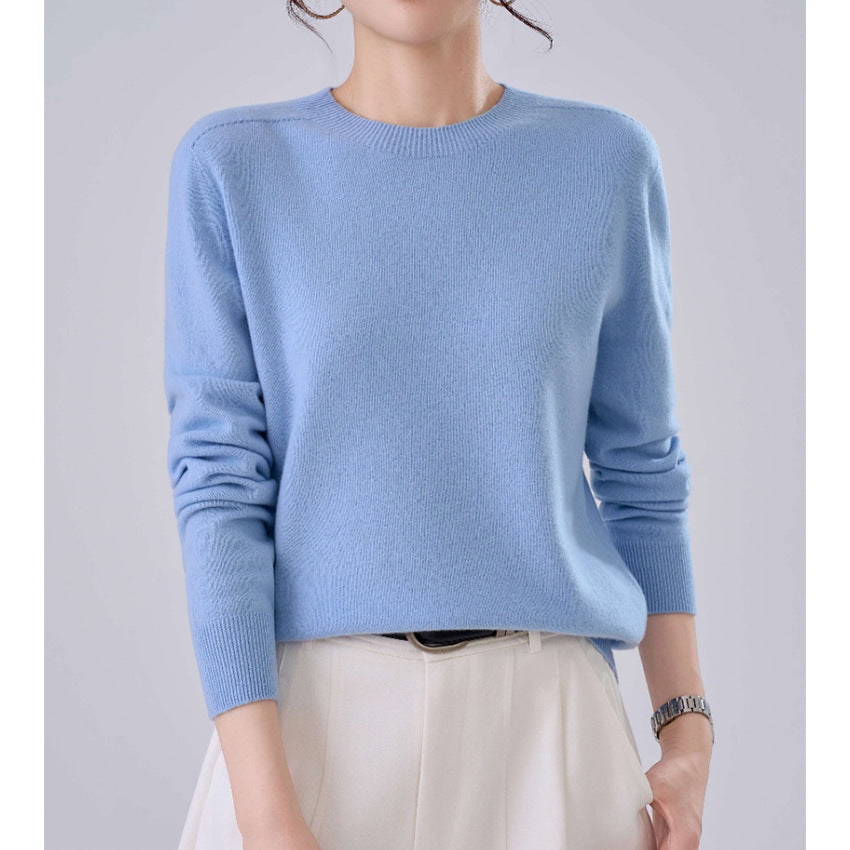 Damen Feiner Rundhals-Pullover aus Kaschmir-Mix mit gerippten Bündchen Shop Nory