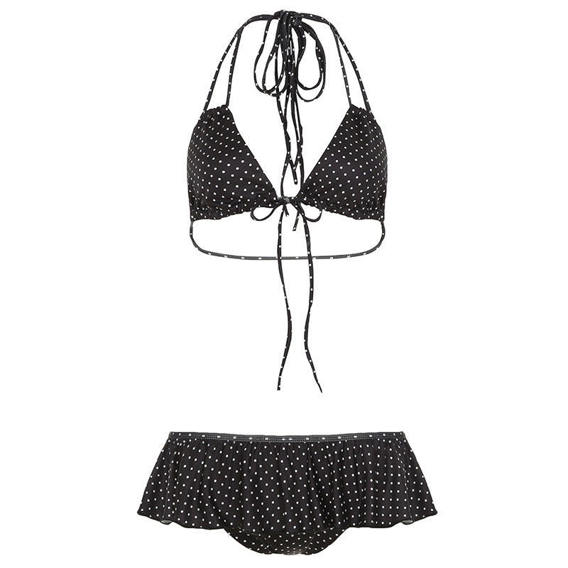 Damen Bikini Set mit rüschenartigem Höschen und verspieltem Punkte-Muster