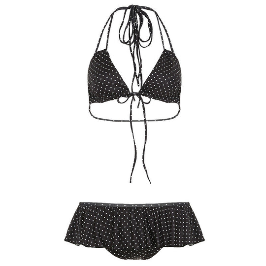 Damen Bikini Set mit rüschenartigem Höschen und verspieltem Punkte-Muster