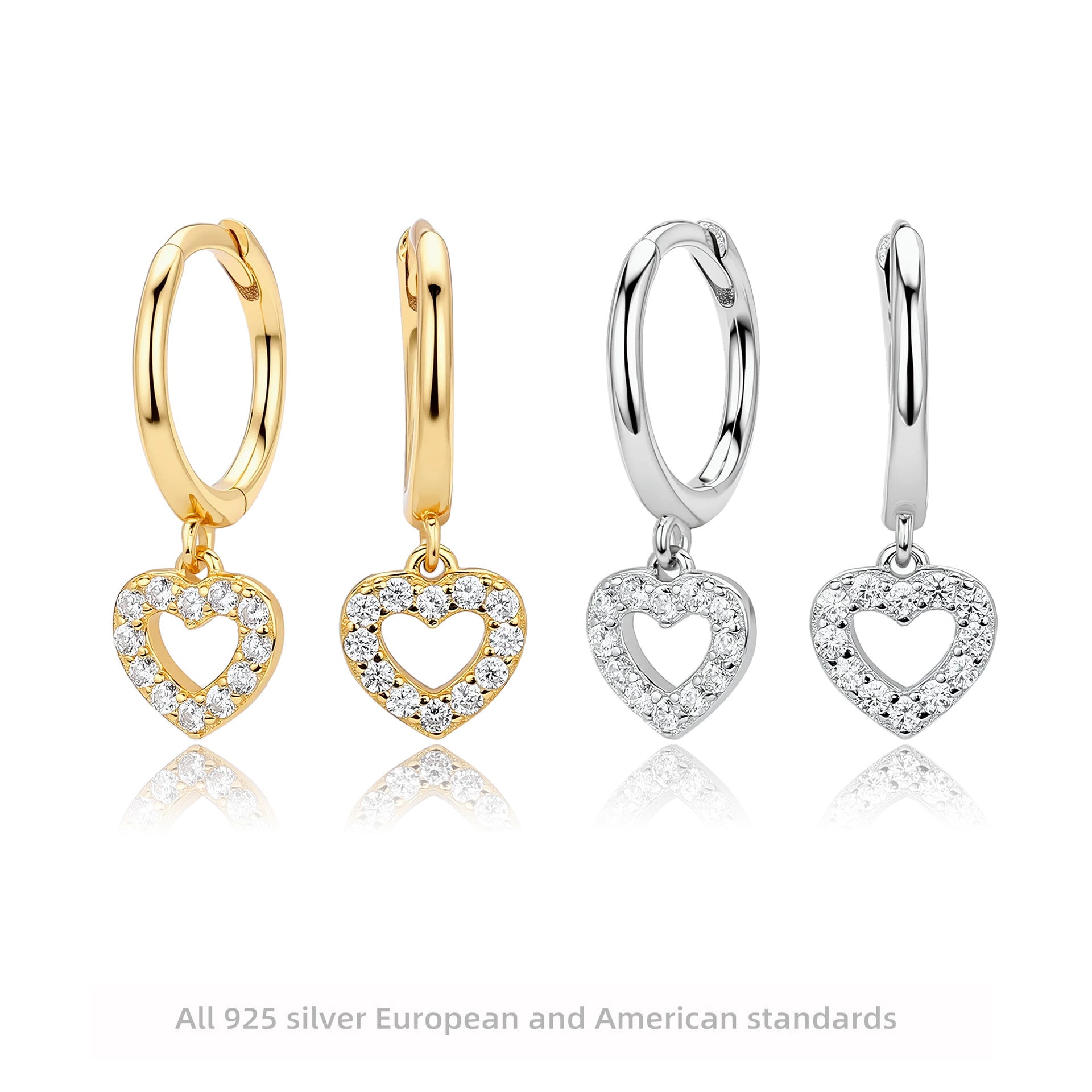 Damen Ohrhänger mit herzförmigem Zirkonanhänger aus hochwertigem 925 Sterling Silber Shop Nory