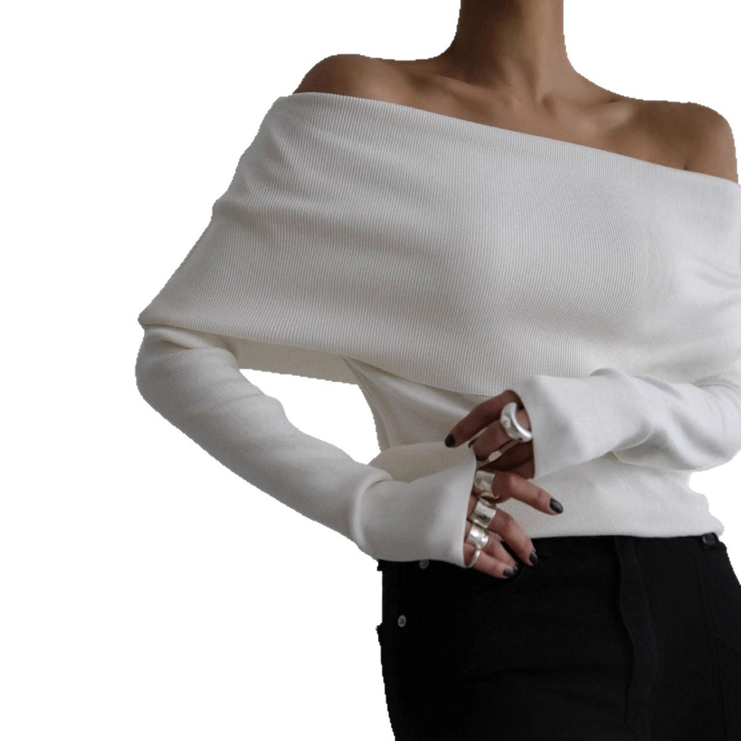 Damen schulterfreier Feinstrick-Pullover mit umlegbarem Carmenkragen Shop Nory