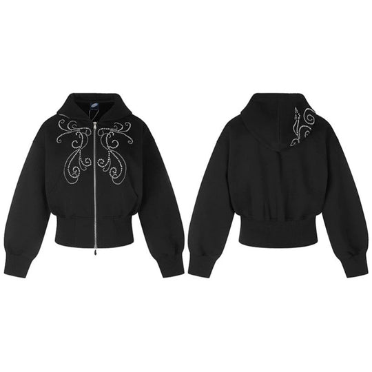 Damen Taillierte Kapuzen-Sweatjacke im Bomberstil mit Strass‑Ornament Shop Nory