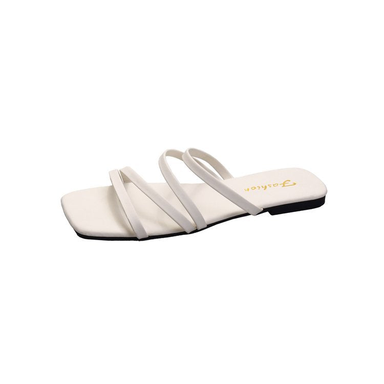 Damen flache Riemchen-Sandalen mit quadratischer Spitze