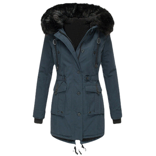 Damen Gefütterter Parka mit Kapuze und abnehmbarem Kunstpelzbesatz, taillierter Wintermantel Shop Nory