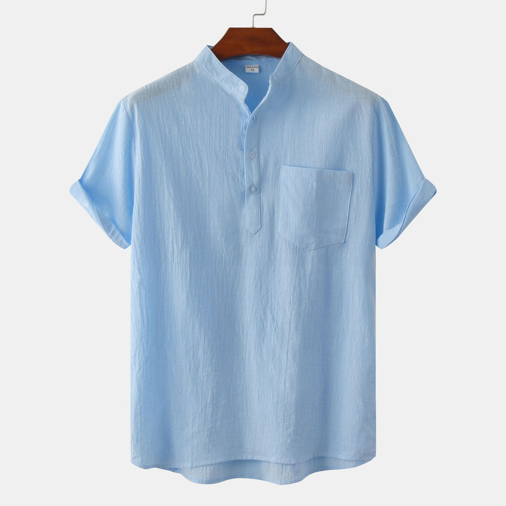 Herren Kurzarmhemd im legeren Henley-Stil mit Brusttasche