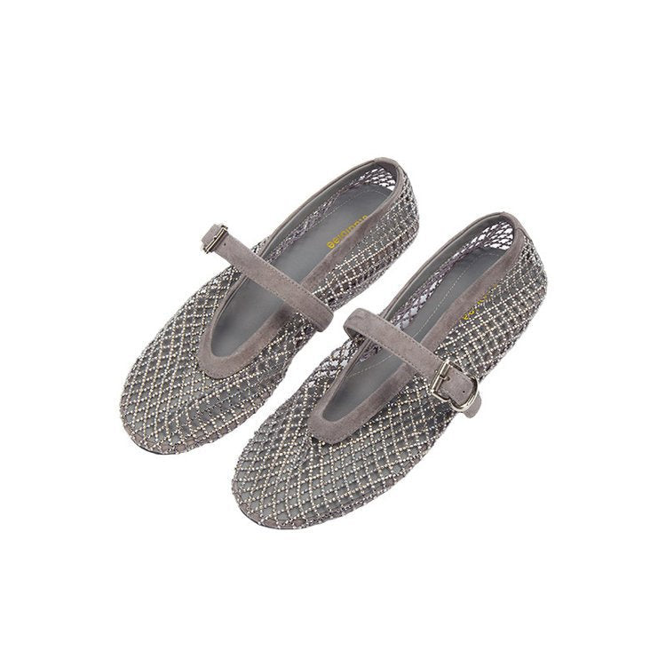Damen elegante Ballerina-Schuhe mit dekorativem Riemchen und funkelnden Akzenten