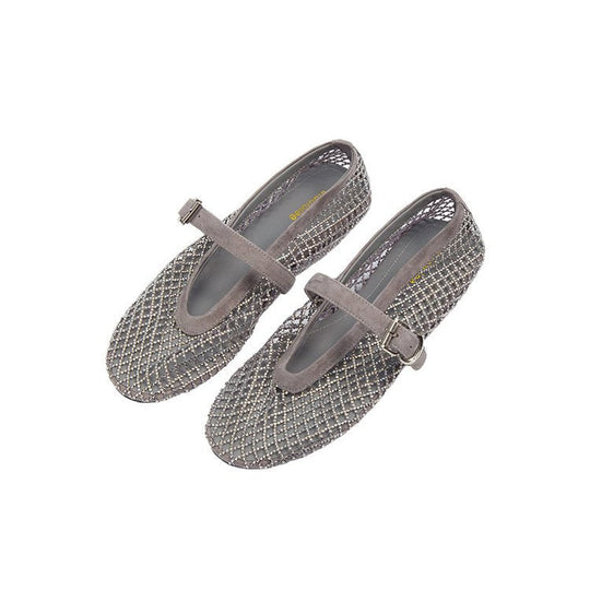 Damen elegante Ballerina-Schuhe mit dekorativem Riemchen und funkelnden Akzenten