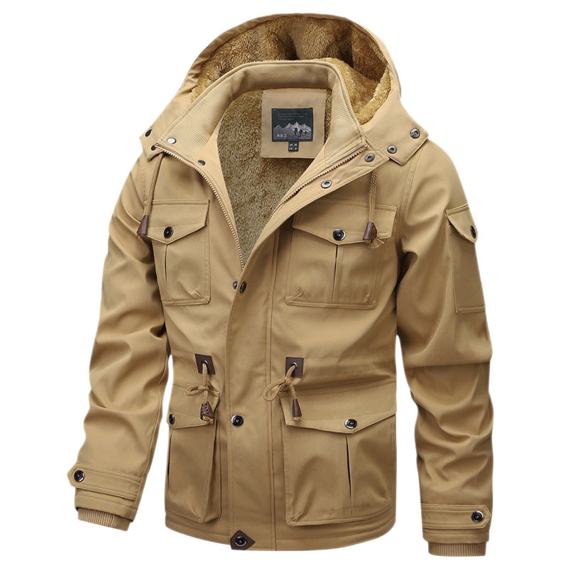 Herren Militärinspirierter Canvas-Parka mit Teddyfleece-Innenfutter und verstellbarem Taillenzug Shop Nory