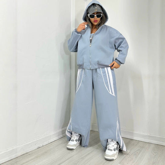 Damen Oversize Kapuzen-Sweatjacke mit Reißverschluss und weitem Trackpant-Set Shop Nory