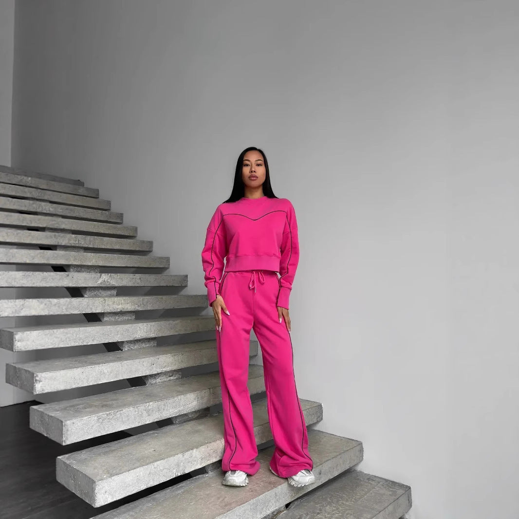 Damen kurzes Oversize-Sweatshirt mit Kordelzug-Jogginghose und Kontrastnähten Shop Nory