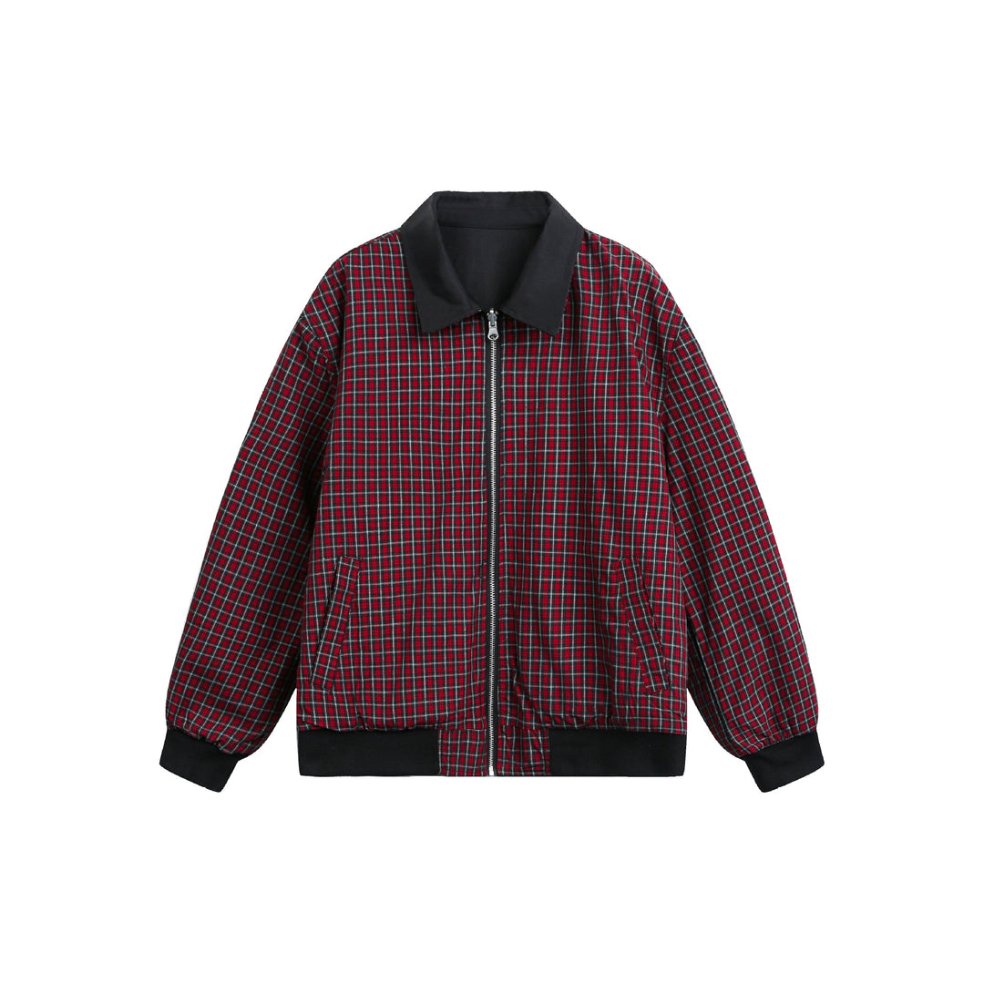 Unisex Wende‑Bomberjacke mit Karofutter, Reißverschluss und gerippten Bündchen Shop Nory