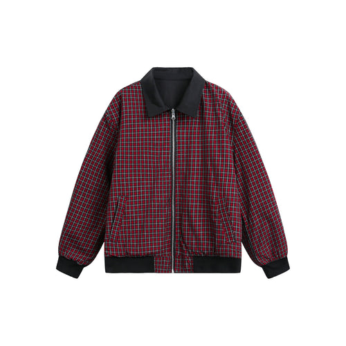 Unisex Wende‑Bomberjacke mit Karofutter, Reißverschluss und gerippten Bündchen Shop Nory