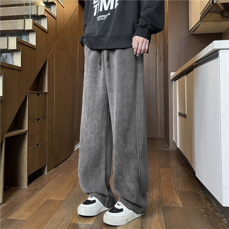 Herren Weit geschnittene Loungehose mit Fischgrätstruktur, elastischem Bund und Tunnelzug Shop Nory