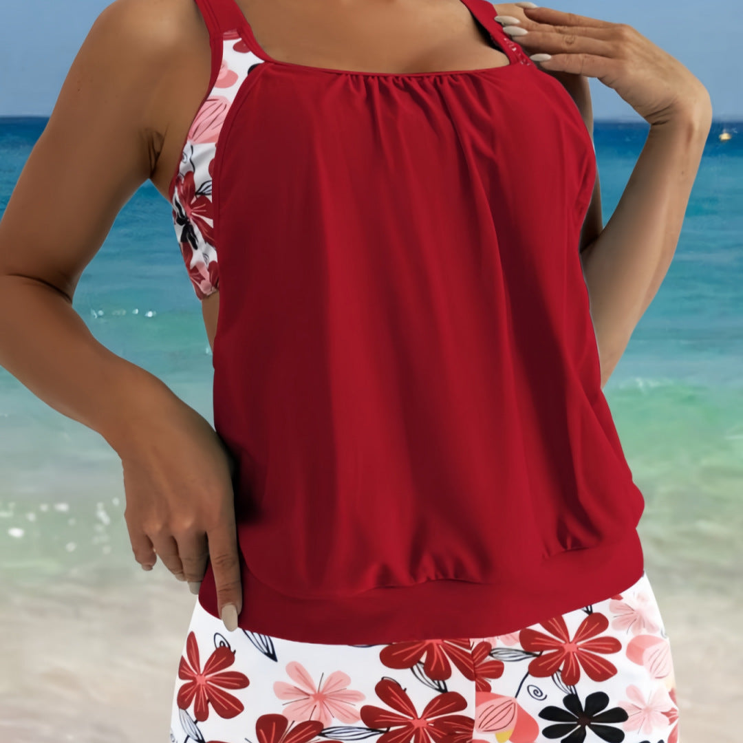 Damen Tankini-Set mit modischem Kurztop und Blumenmuster