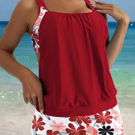 Damen Tankini-Set mit modischem Kurztop und Blumenmuster