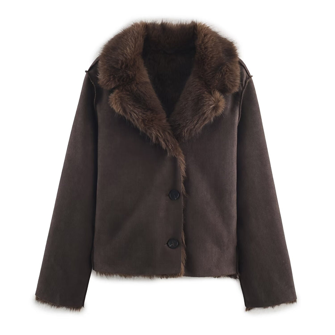 Damen Wendbare Kurzjacke mit Faux‑Fur‑Besatz und Wildlederoptik Shop Nory