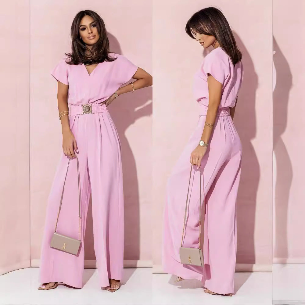 Damen Jumpsuit mit weitem Bein und trendigem Gürtel