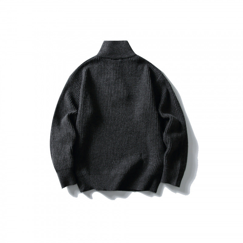Unisex Strukturierter Halbzip-Strickpullover mit hohem Stehkragen und geripptem Rippstrick Shop Nory