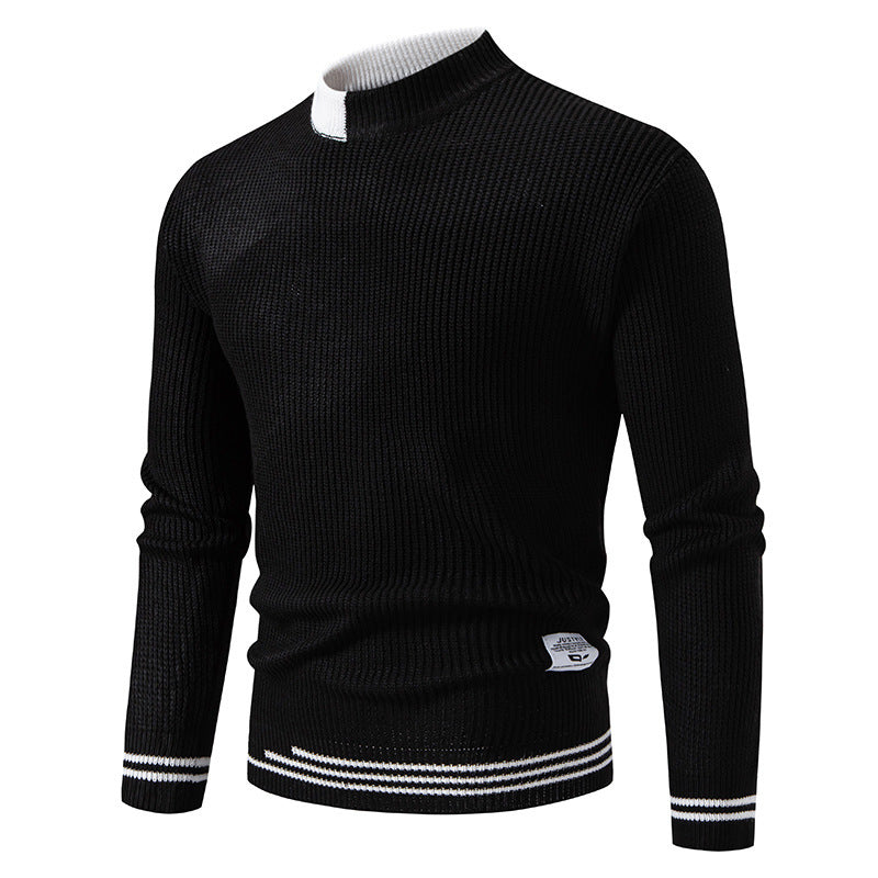 Herren gerippter Feinstrickpullover mit Stehkragen und kontrast-Blockdesign Shop Nory