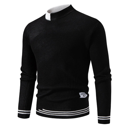 Herren gerippter Feinstrickpullover mit Stehkragen und kontrast-Blockdesign Shop Nory