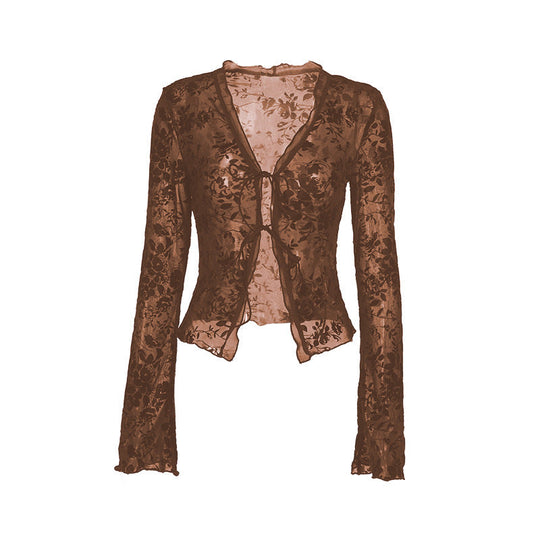 Damen Transparente Spitzenjacke mit floralen Mustern