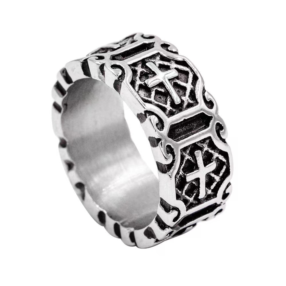 Herrenring mit kunstvollem Kreuz- und Musterdesign Shop Nory