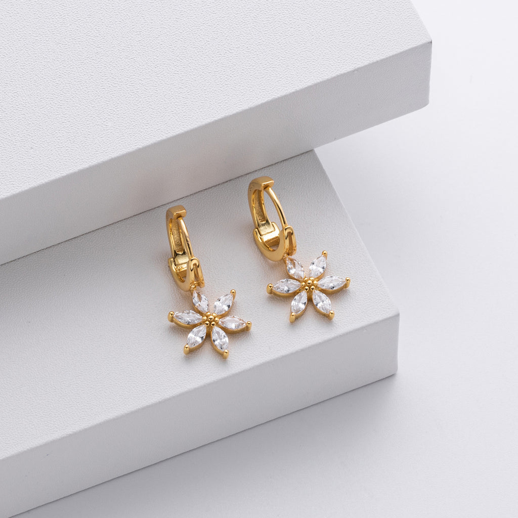 Damen Ohrhänger mit funkelndem Zirkon und Blumenmotiv Shop Nory