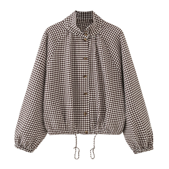 Damen Kariertes Oversize-Blouson mit Tunnelzug und Stehkragen Shop Nory