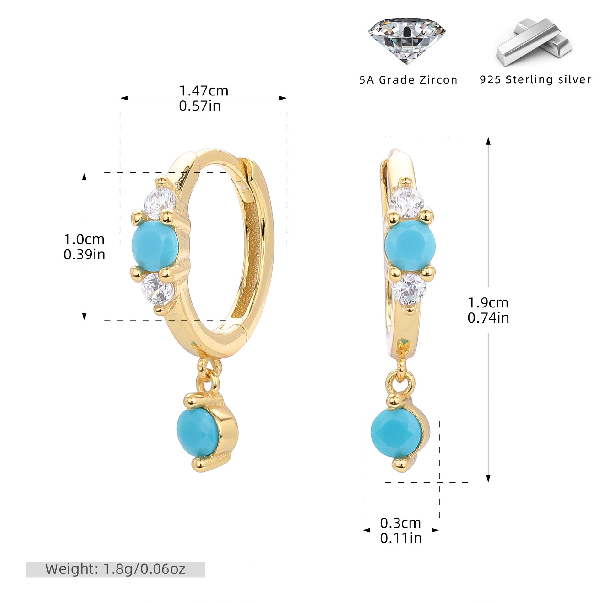 Damen Ohrhänger mit bunten Zirkonsteinen und hochwertigem 925 Sterling Silber Shop Nory