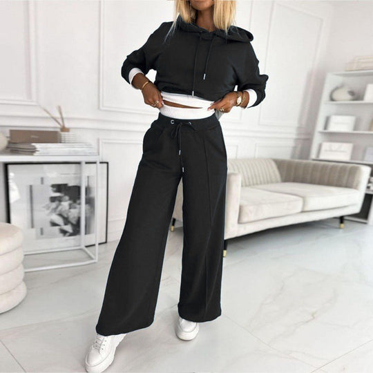 Damen nan Cropped Kapuzenpullover und weite taillenhohe Jogginghose Set Shop Nory