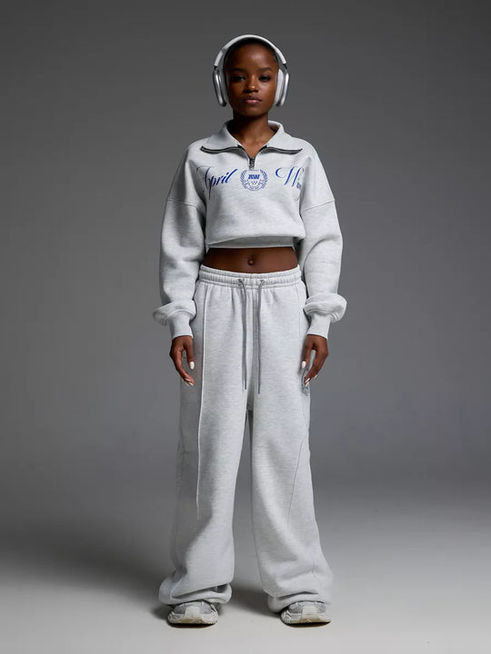Damen Cropped Halbzip-Sweatshirt mit weitem High‑Waist Loungehose Set Shop Nory